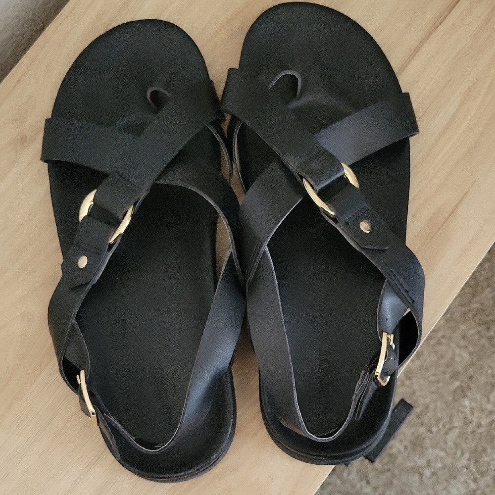 Old Navy Black Sandals with Gold Buckle